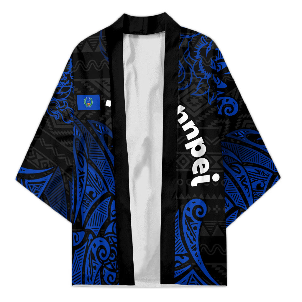 Pohnpei Federated States Of Micronesia Kimono Polynesian Tribal Heritage Art With Blue Island Tattoo Patterns TS04 Unisex Black Blue - Polynesian Pride