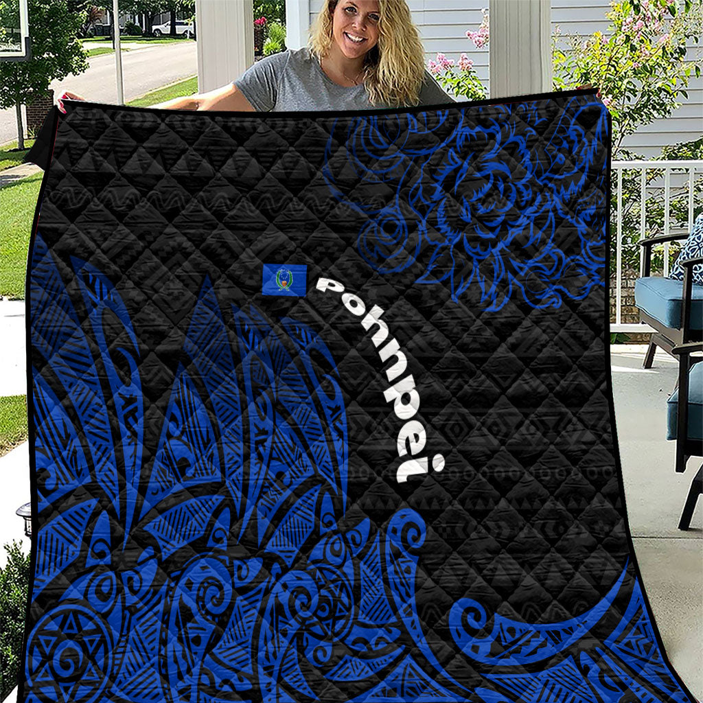 Pohnpei Federated States Of Micronesia Quilt Polynesian Tribal Heritage Art With Blue Island Tattoo Patterns TS04 Black Blue - Polynesian Pride