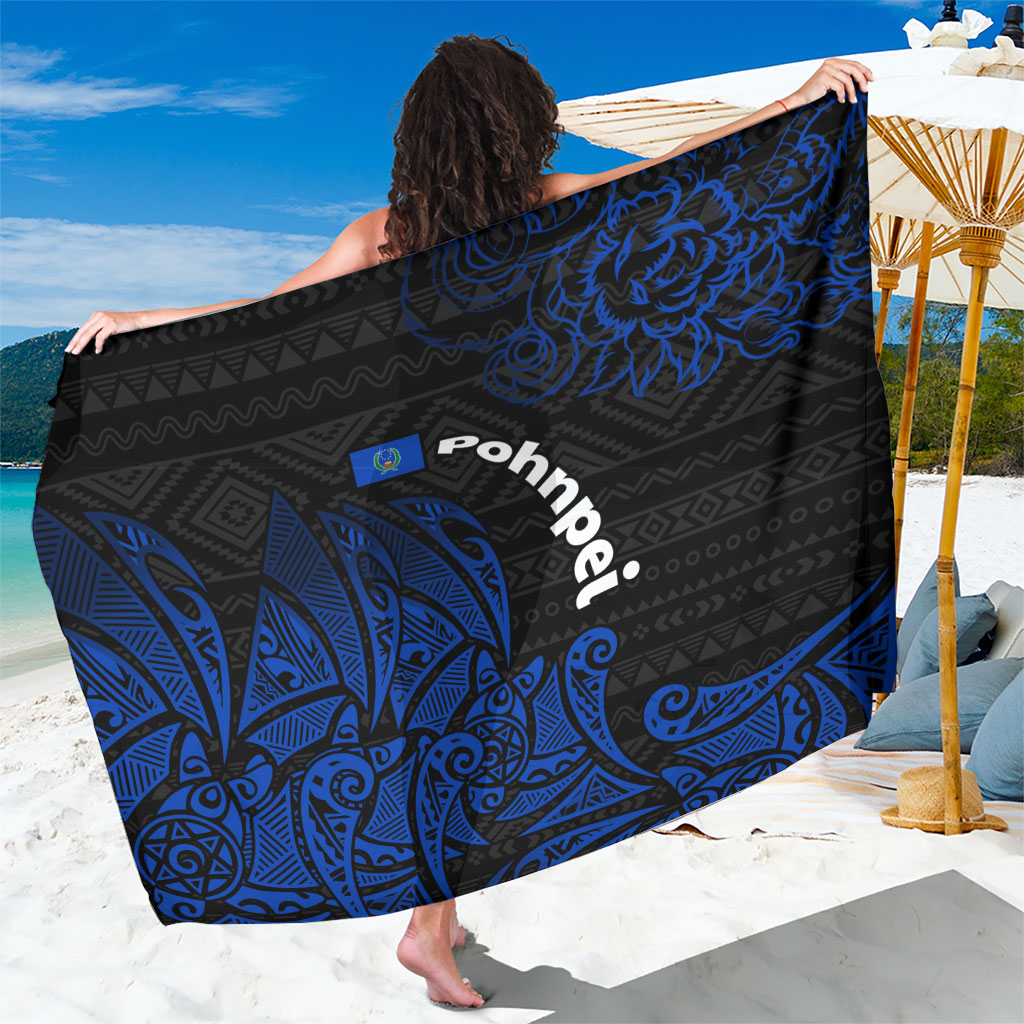 Pohnpei Federated States Of Micronesia Sarong Polynesian Tribal Heritage Art With Blue Island Tattoo Patterns TS04 One Size 44 x 66 inches Black Blue - Polynesian Pride
