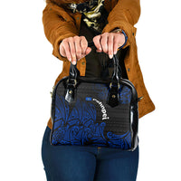 Pohnpei Federated States Of Micronesia Shoulder Handbag Polynesian Tribal Heritage Art With Blue Island Tattoo Patterns TS04 One Size Black Blue - Polynesian Pride