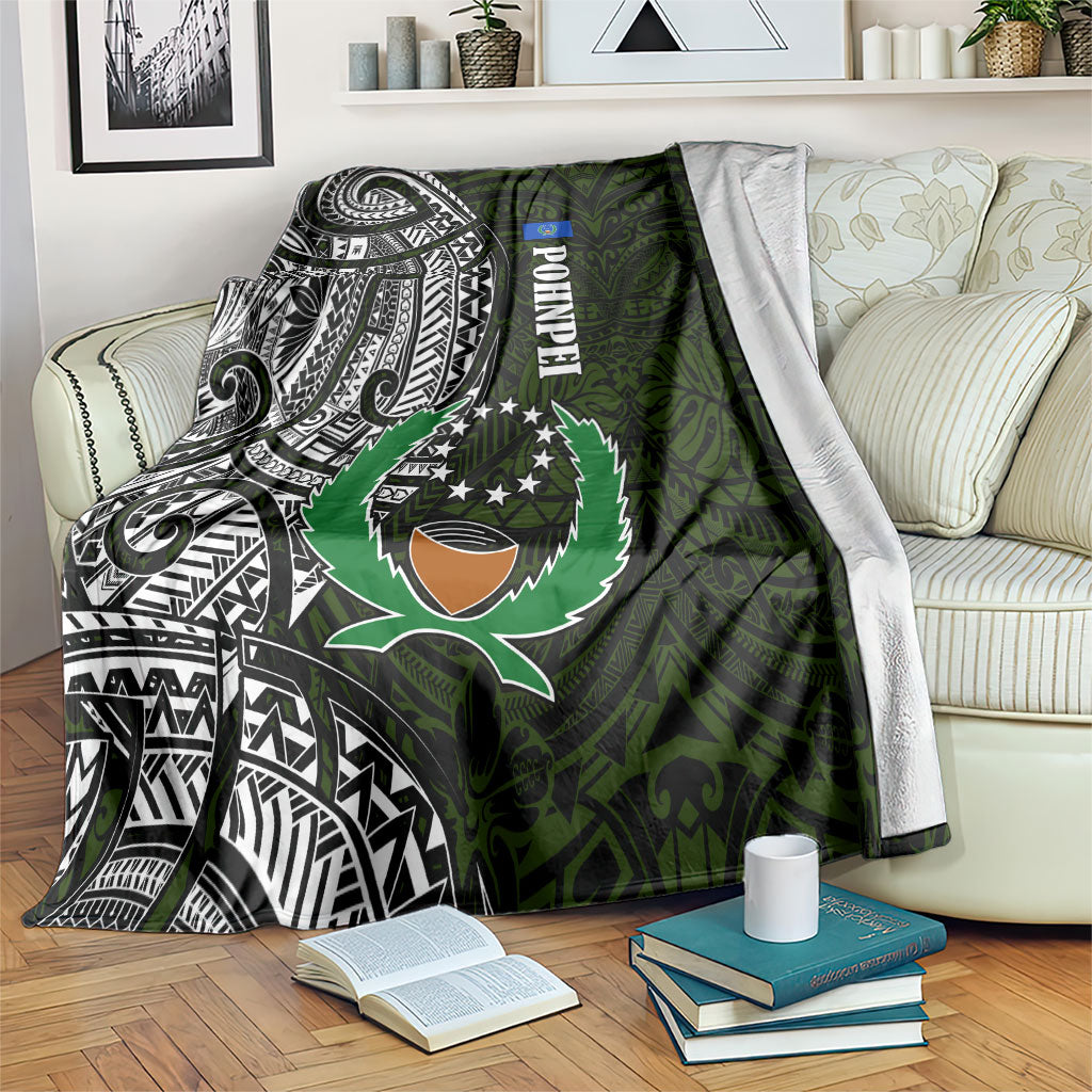 Pohnpei Federated States Of Micronesia Blanket Polynesian Tribal Heritage Art With Kaselehlie State Seal TS04 Green White - Polynesian Pride
