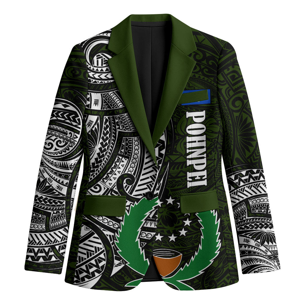 Pohnpei Federated States Of Micronesia Blazer Polynesian Tribal Heritage Art With Kaselehlie State Seal TS04 Unisex Green White - Polynesian Pride