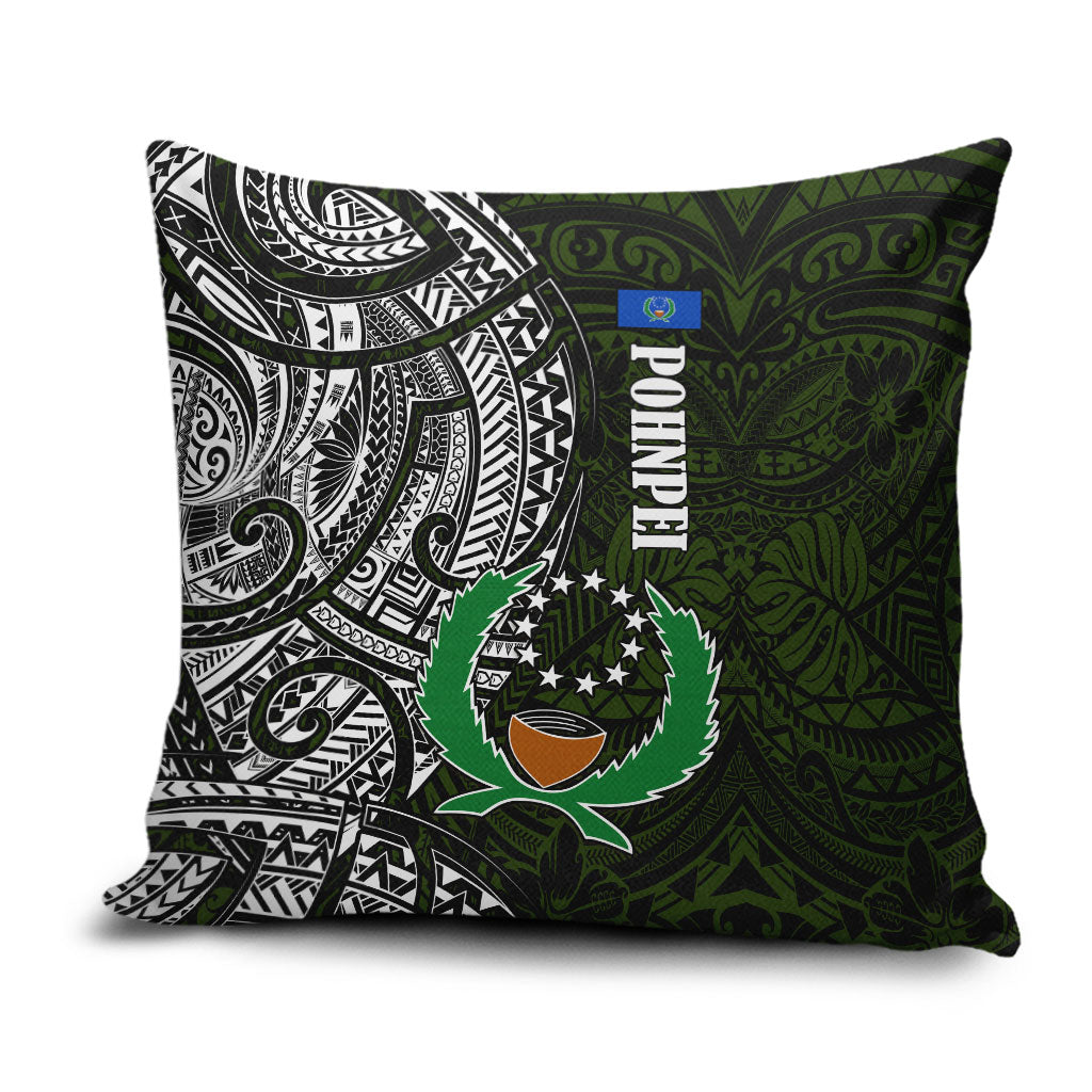 Pohnpei Federated States Of Micronesia Pillow Cover Polynesian Tribal Heritage Art With Kaselehlie State Seal TS04 Green White - Polynesian Pride