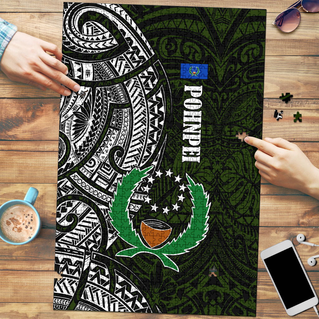 Pohnpei Federated States Of Micronesia Puzzle Polynesian Tribal Heritage Art With Kaselehlie State Seal TS04 Green White - Polynesian Pride