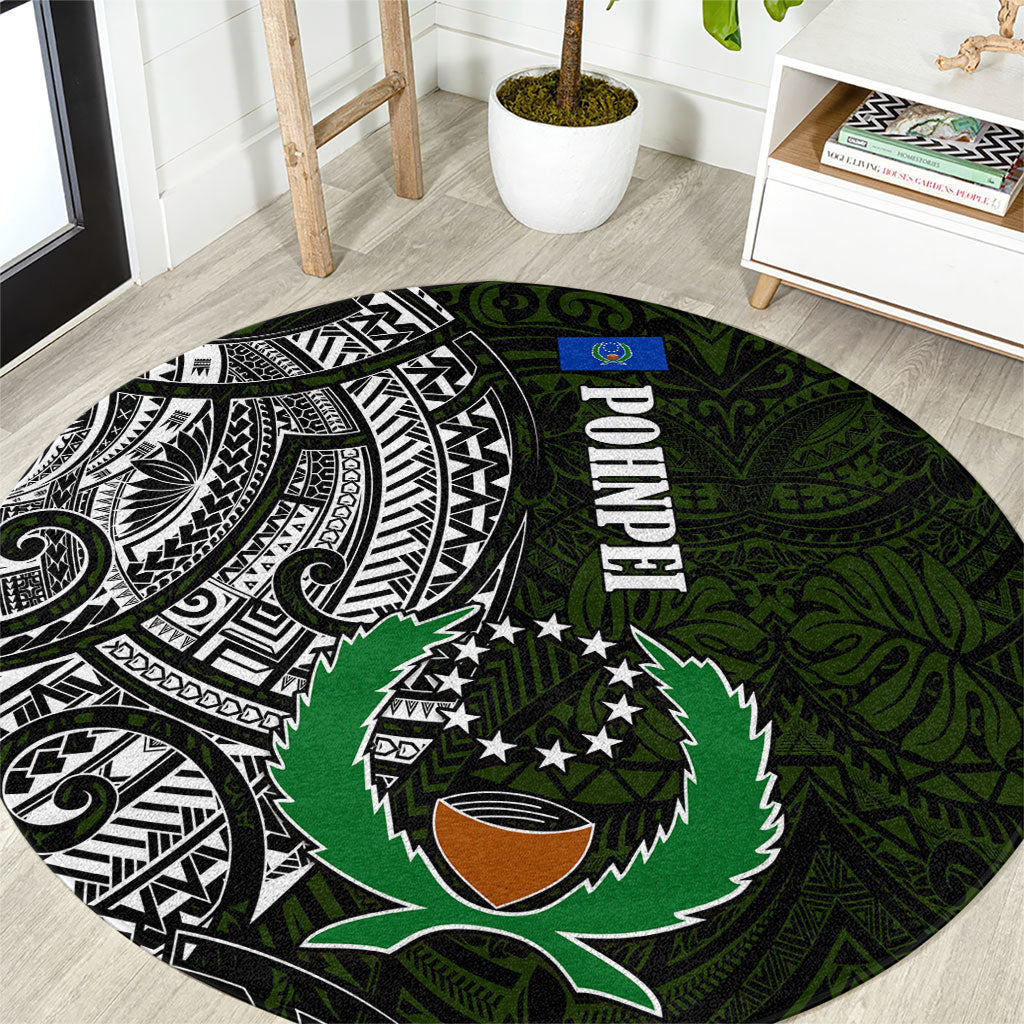 Pohnpei Federated States Of Micronesia Round Carpet Polynesian Tribal Heritage Art With Kaselehlie State Seal TS04 Green White - Polynesian Pride