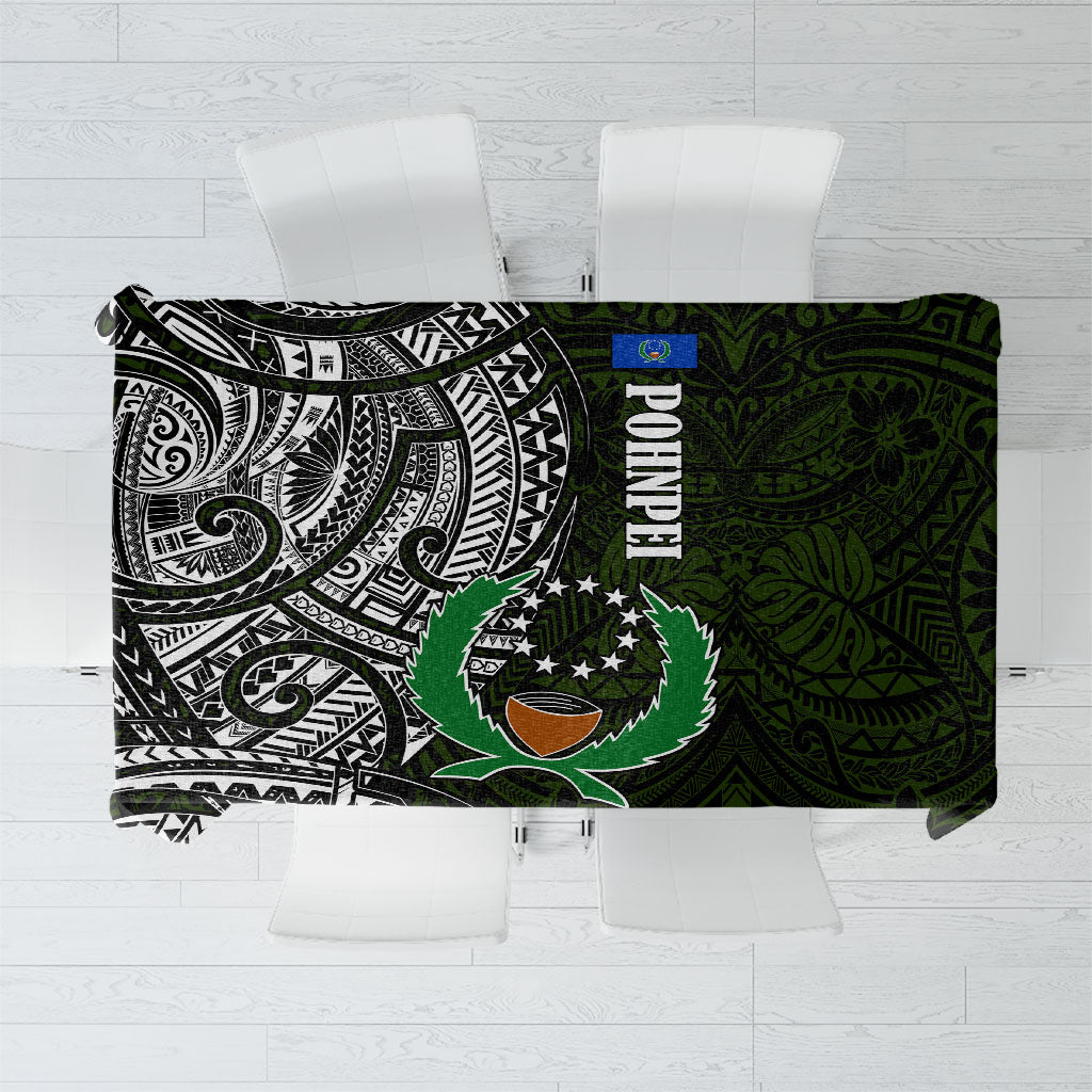 Pohnpei Federated States Of Micronesia Tablecloth Polynesian Tribal Heritage Art With Kaselehlie State Seal TS04 Green White - Polynesian Pride