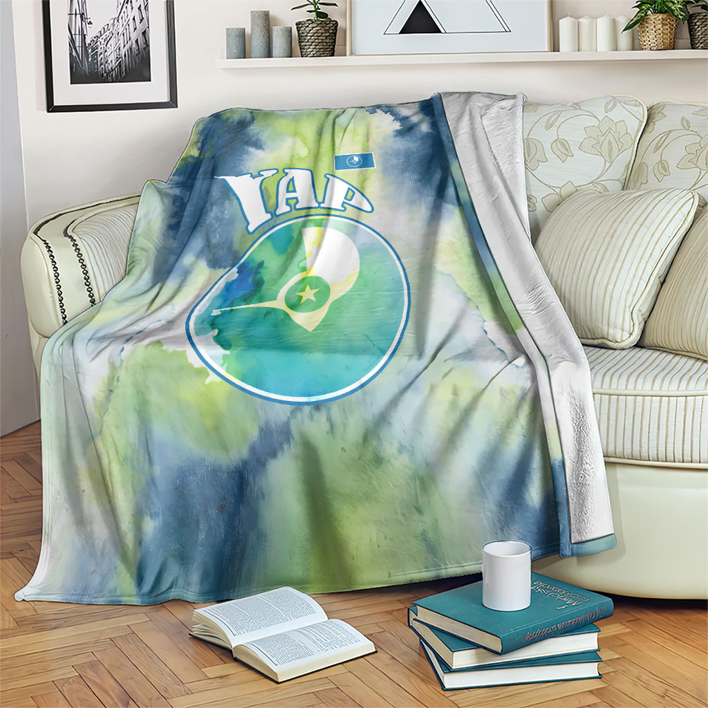 Yap Island Heritage Cultural Symbol Blanket Micronesian Flag Stone Money Watercolor Abstract Art Design TS04 Green Blue - Polynesian Pride