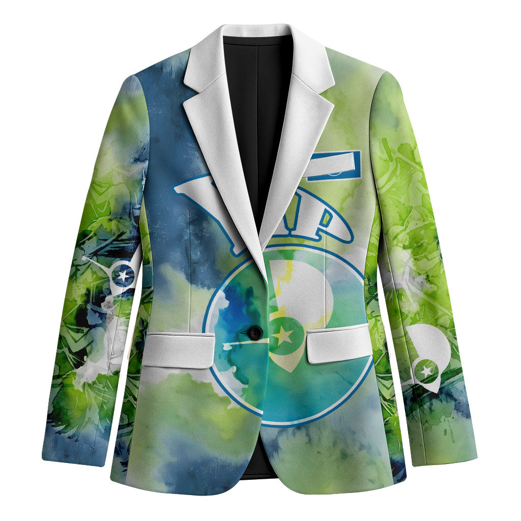 Yap Island Heritage Cultural Symbol Blazer Micronesian Flag Stone Money Watercolor Abstract Art Design TS04 Unisex Green Blue - Polynesian Pride