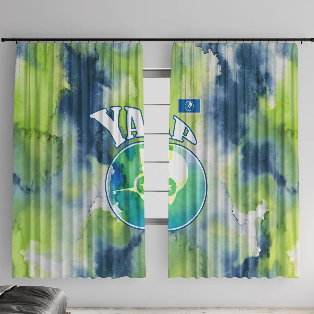 Yap Island Heritage Cultural Symbol Window Curtain Micronesian Flag Stone Money Watercolor Abstract Art Design TS04 With Hooks Green Blue - Polynesian Pride