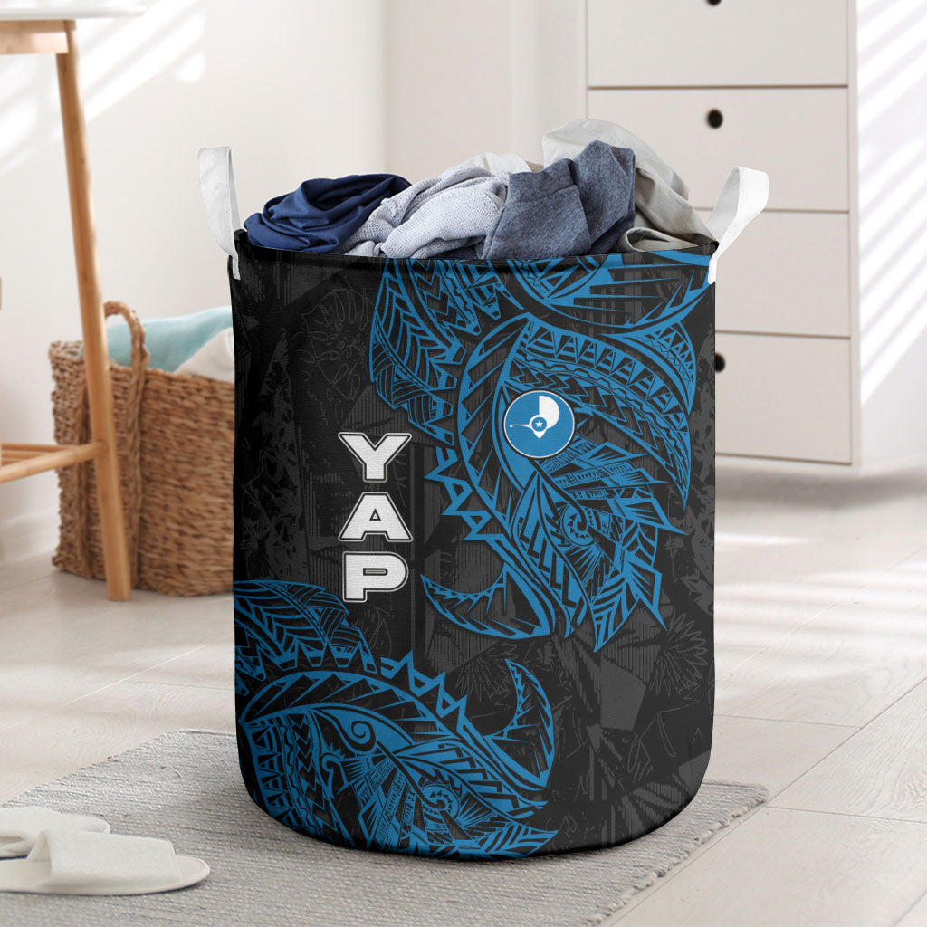 Yap Island Tribal Heritage Laundry Basket Micronesian Polynesian Tattoo Pattern Blue Black Cultural Art TS04 Black Blue - Polynesian Pride