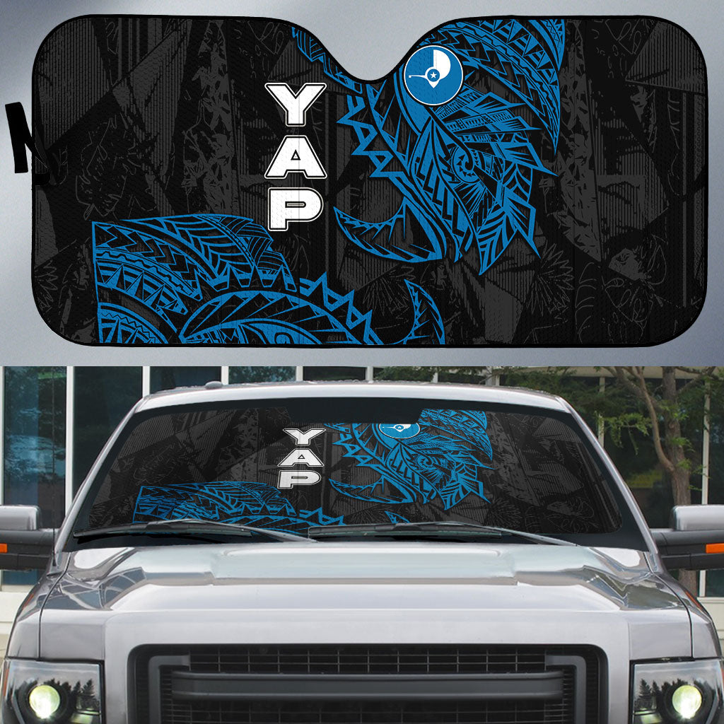 Yap Island Tribal Heritage Auto Sun Shade Micronesian Polynesian Tattoo Pattern Blue Black Cultural Art TS04 Black Blue - Polynesian Pride