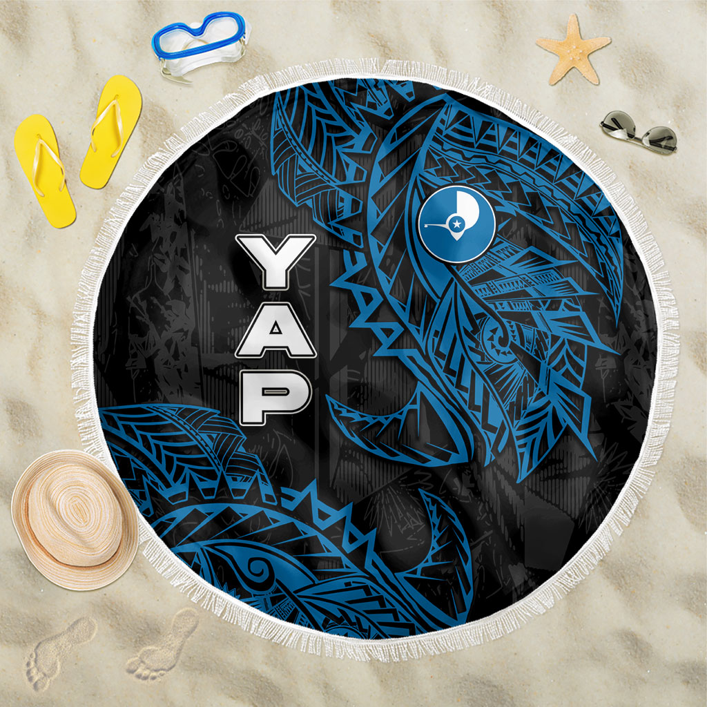 Yap Island Tribal Heritage Beach Blanket Micronesian Polynesian Tattoo Pattern Blue Black Cultural Art TS04 One Size 150cm Black Blue - Polynesian Pride