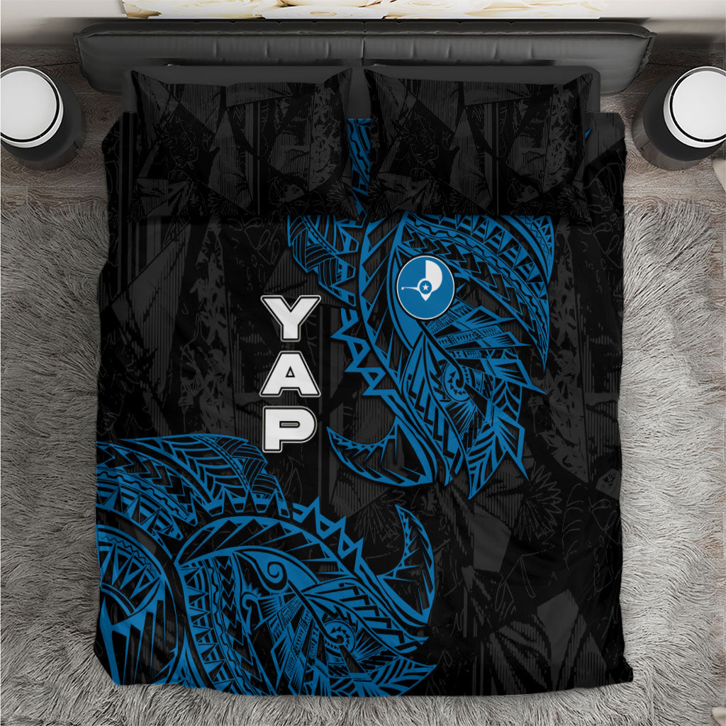 Yap Island Tribal Heritage Bedding Set Micronesian Polynesian Tattoo Pattern Blue Black Cultural Art TS04 Black Blue - Polynesian Pride