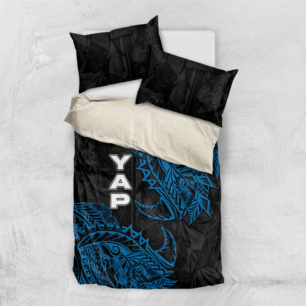 Yap Island Tribal Heritage Bedding Set Micronesian Polynesian Tattoo Pattern Blue Black Cultural Art TS04 US Twin 172cm x 218cm Black Blue - Polynesian Pride
