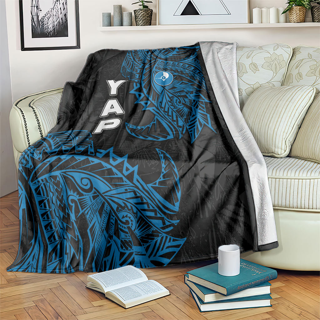 Yap Island Tribal Heritage Blanket Micronesian Polynesian Tattoo Pattern Blue Black Cultural Art TS04 Black Blue - Polynesian Pride