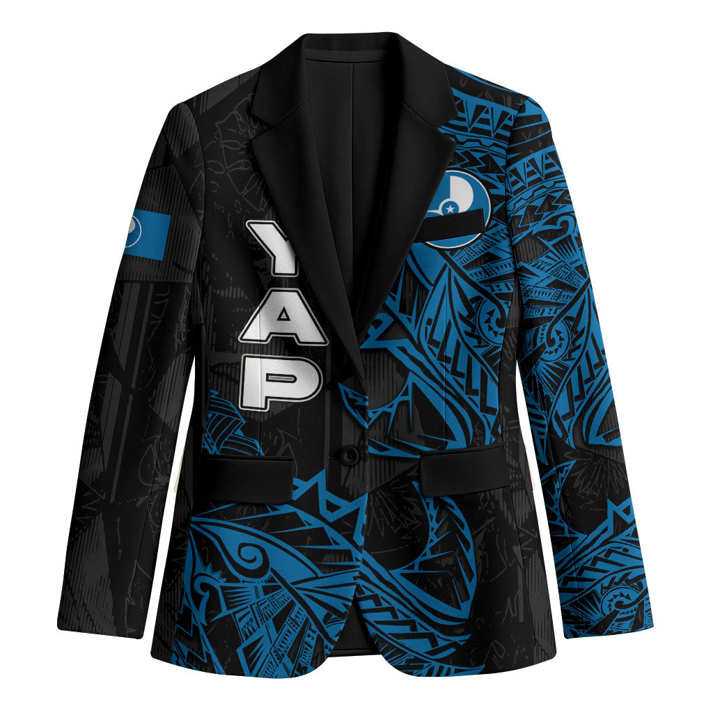 Yap Island Tribal Heritage Blazer Micronesian Polynesian Tattoo Pattern Blue Black Cultural Art TS04 Unisex Black Blue - Polynesian Pride