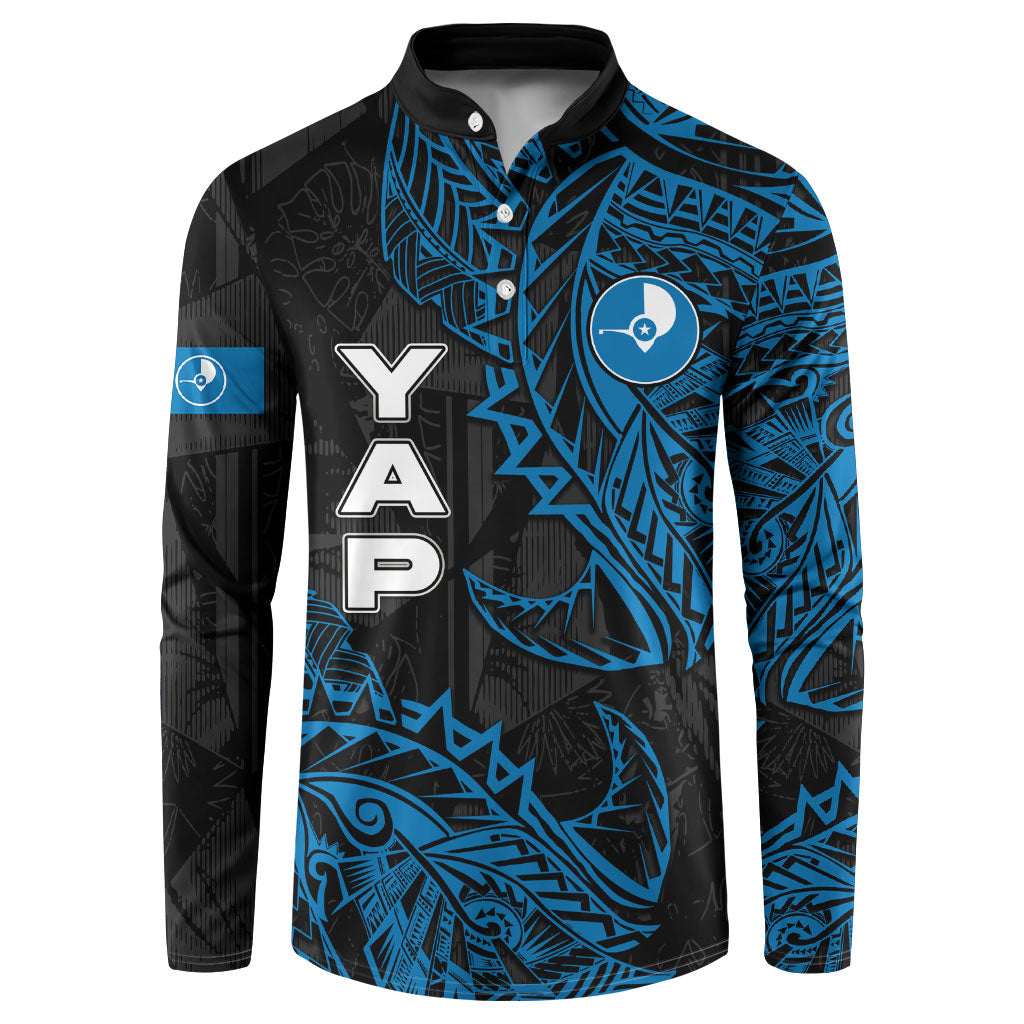 Yap Island Tribal Heritage Button Sweatshirt Micronesian Polynesian Tattoo Pattern Blue Black Cultural Art TS04 Black Blue - Polynesian Pride