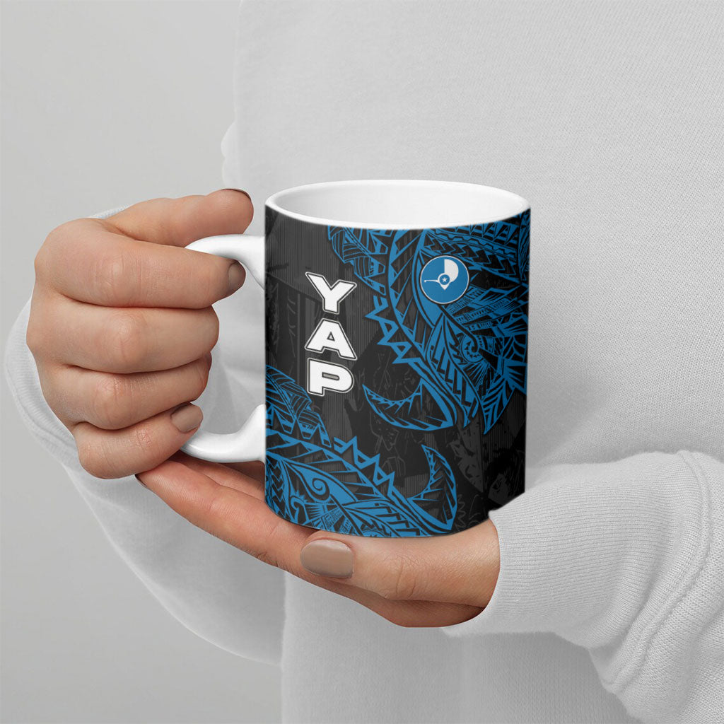 Yap Island Tribal Heritage Ceramic Mug Micronesian Polynesian Tattoo Pattern Blue Black Cultural Art TS04 - Polynesian Pride