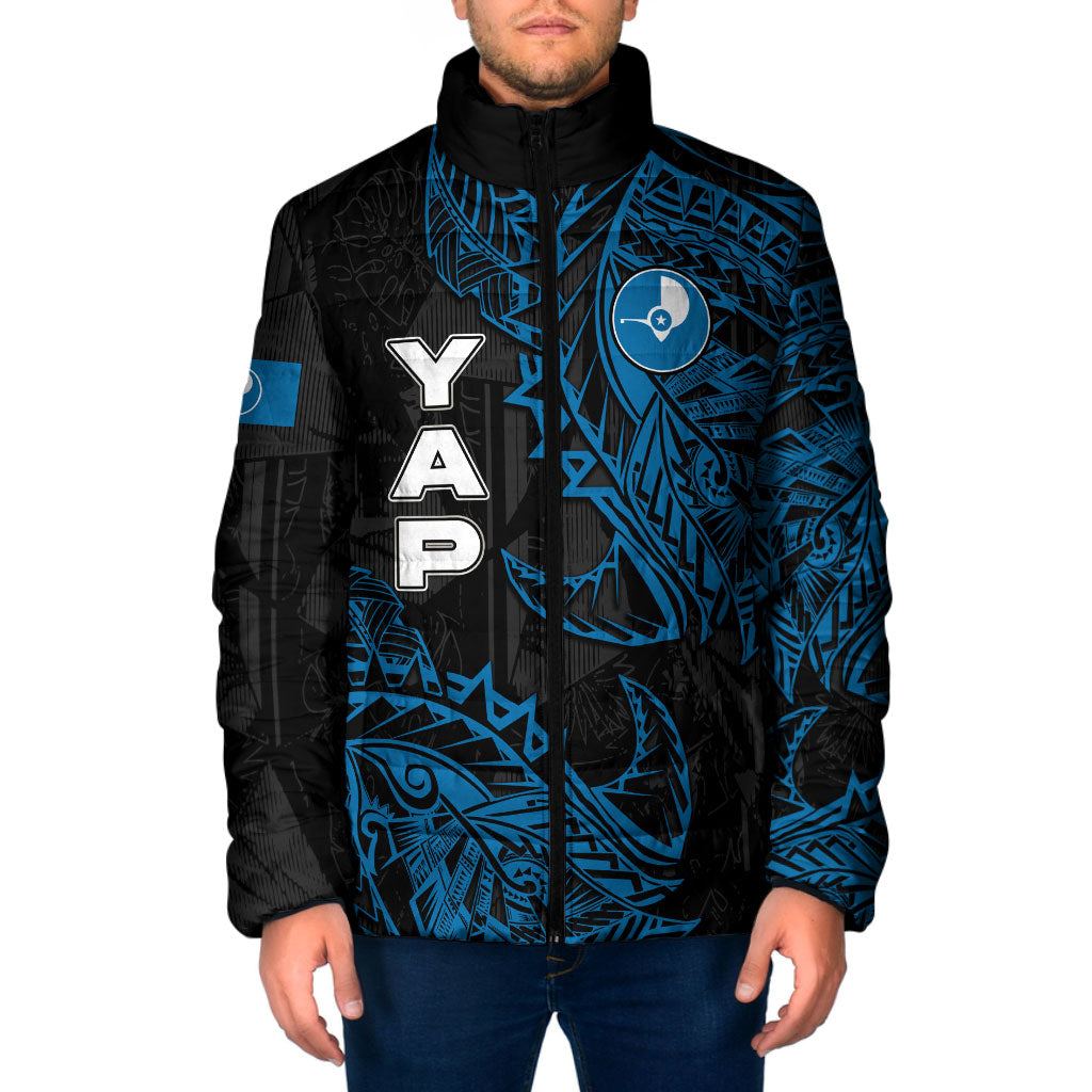 Yap Island Tribal Heritage Padded Jacket Micronesian Polynesian Tattoo Pattern Blue Black Cultural Art TS04 Men Black Blue - Polynesian Pride