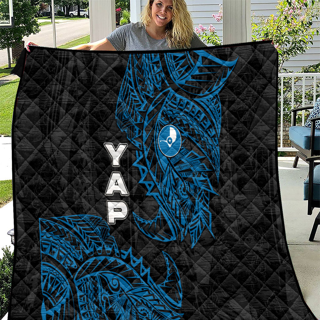 Yap Island Tribal Heritage Quilt Micronesian Polynesian Tattoo Pattern Blue Black Cultural Art TS04 Black Blue - Polynesian Pride