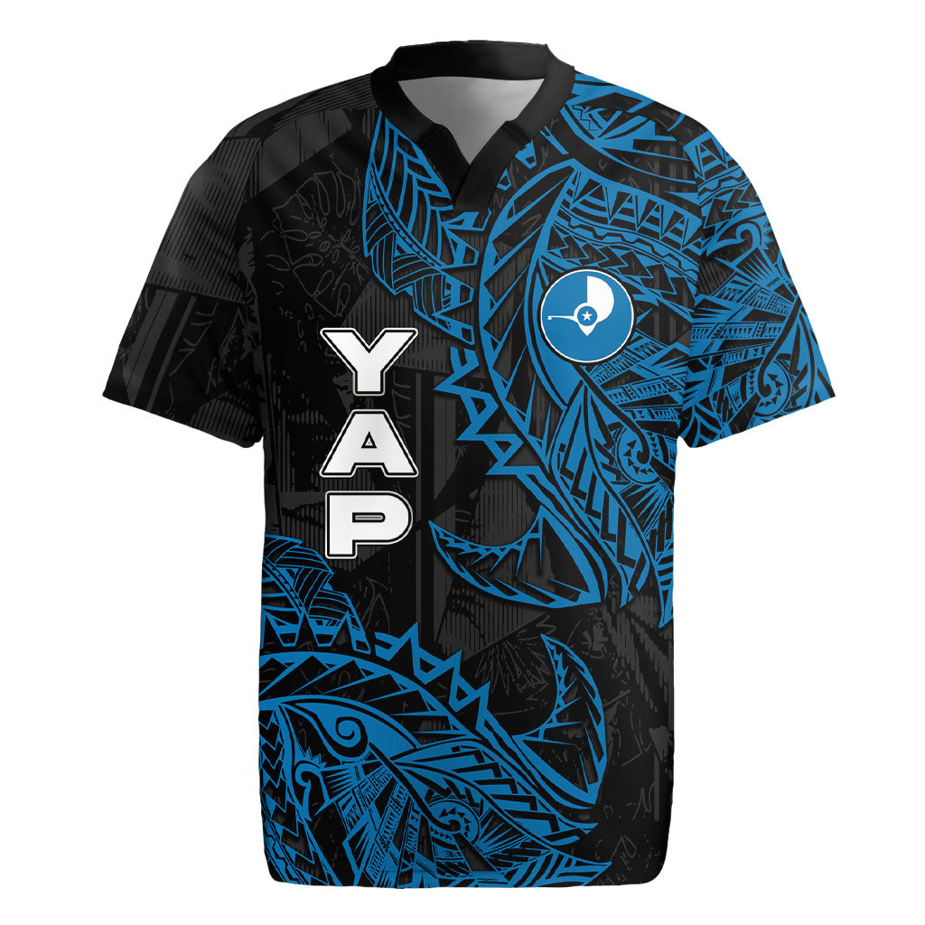 Yap Island Tribal Heritage Rugby Jersey Micronesian Polynesian Tattoo Pattern Blue Black Cultural Art TS04 Black Blue - Polynesian Pride