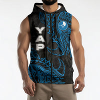 Yap Island Tribal Heritage Sleeveless Zip Hoodie Micronesian Polynesian Tattoo Pattern Blue Black Cultural Art TS04 - Polynesian Pride