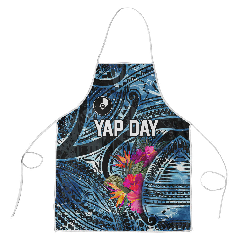Yap Day Island Floral Tribal Heritage Apron Micronesian Hibiscus Pattern Polynesian Tattoo Blue Art TS04 Black Blue - Polynesian Pride