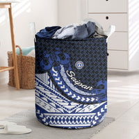 Northern Mariana Islands Saipan Laundry Basket Polynesian Tribal Pattern - Commonwealth Seal Art TS04 Blue White - Polynesian Pride