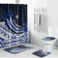 Northern Mariana Islands Saipan Bathroom Set Polynesian Tribal Pattern - Commonwealth Seal Art TS04 Bathroom Set (4 pcs) Blue White - Polynesian Pride