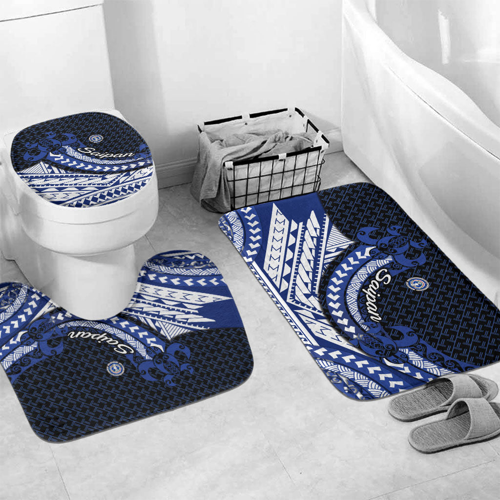 Northern Mariana Islands Saipan Bathroom Set Polynesian Tribal Pattern - Commonwealth Seal Art TS04 Mat Set Only (3 pcs) One Size Blue White - Polynesian Pride