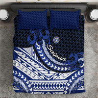 Northern Mariana Islands Saipan Bedding Set Polynesian Tribal Pattern - Commonwealth Seal Art TS04 Blue White - Polynesian Pride