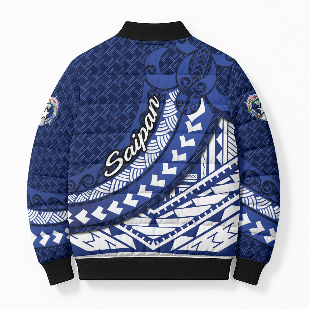 Northern Mariana Islands Saipan Bomber Puffer Jacket Polynesian Tribal Pattern - Commonwealth Seal Art TS04 - Polynesian Pride