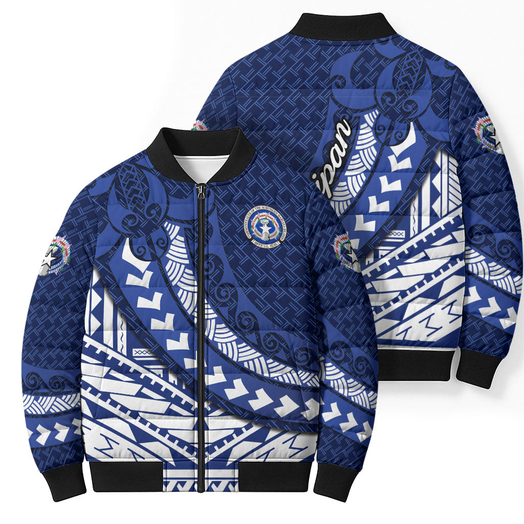 Northern Mariana Islands Saipan Bomber Puffer Jacket Polynesian Tribal Pattern - Commonwealth Seal Art TS04 - Polynesian Pride