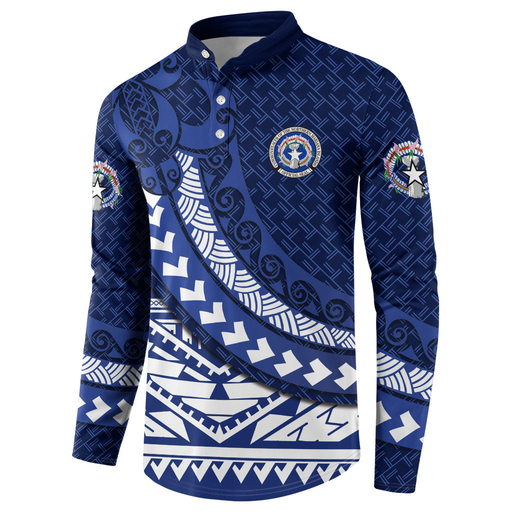 Northern Mariana Islands Saipan Button Sweatshirt Polynesian Tribal Pattern - Commonwealth Seal Art TS04 - Polynesian Pride