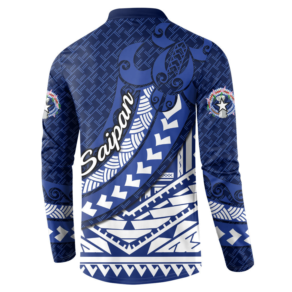 Northern Mariana Islands Saipan Button Sweatshirt Polynesian Tribal Pattern - Commonwealth Seal Art TS04 - Polynesian Pride