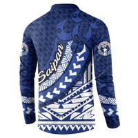 Northern Mariana Islands Saipan Button Sweatshirt Polynesian Tribal Pattern - Commonwealth Seal Art TS04 - Polynesian Pride