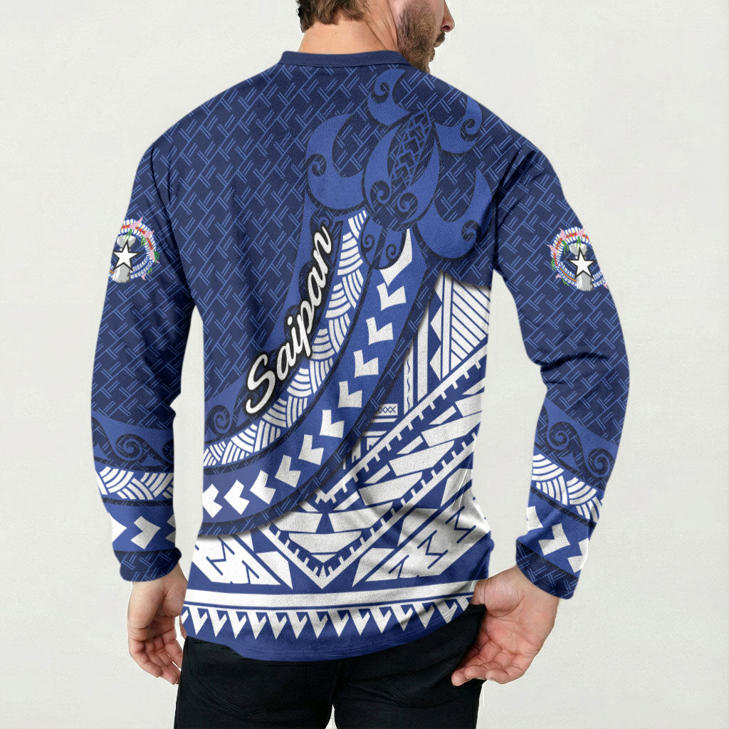 Northern Mariana Islands Saipan Button Sweatshirt Polynesian Tribal Pattern - Commonwealth Seal Art TS04 - Polynesian Pride