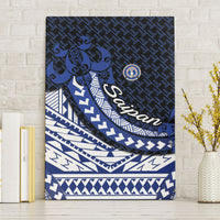 Northern Mariana Islands Saipan Canvas Wall Art Polynesian Tribal Pattern - Commonwealth Seal Art TS04 Without Frame Blue White - Polynesian Pride