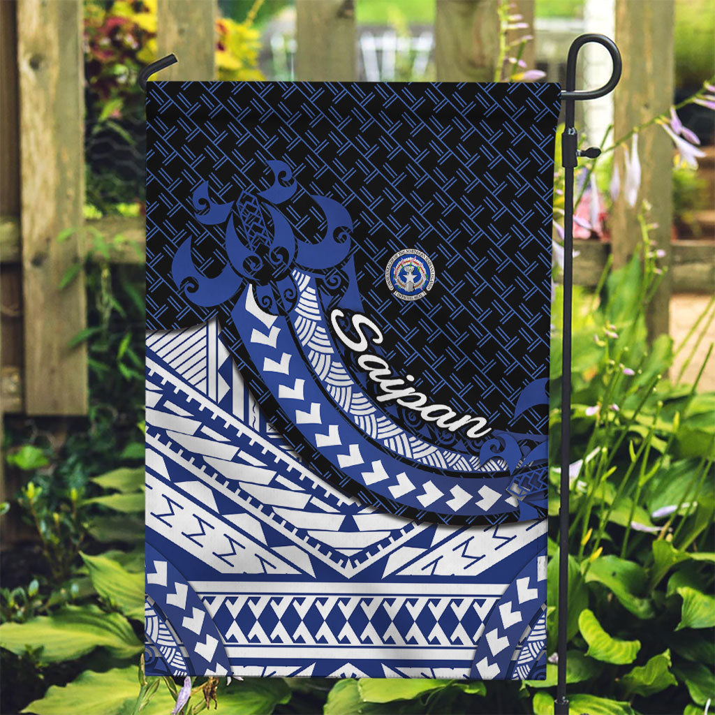 Northern Mariana Islands Saipan Garden Flag Polynesian Tribal Pattern - Commonwealth Seal Art TS04 Garden Flag Blue White - Polynesian Pride