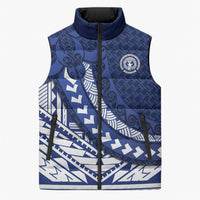 Northern Mariana Islands Saipan Sleeveless Puffer Jacket Polynesian Tribal Pattern - Commonwealth Seal Art TS04 Unisex Blue White - Polynesian Pride