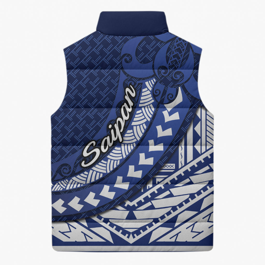 Northern Mariana Islands Saipan Sleeveless Puffer Jacket Polynesian Tribal Pattern - Commonwealth Seal Art TS04 - Polynesian Pride