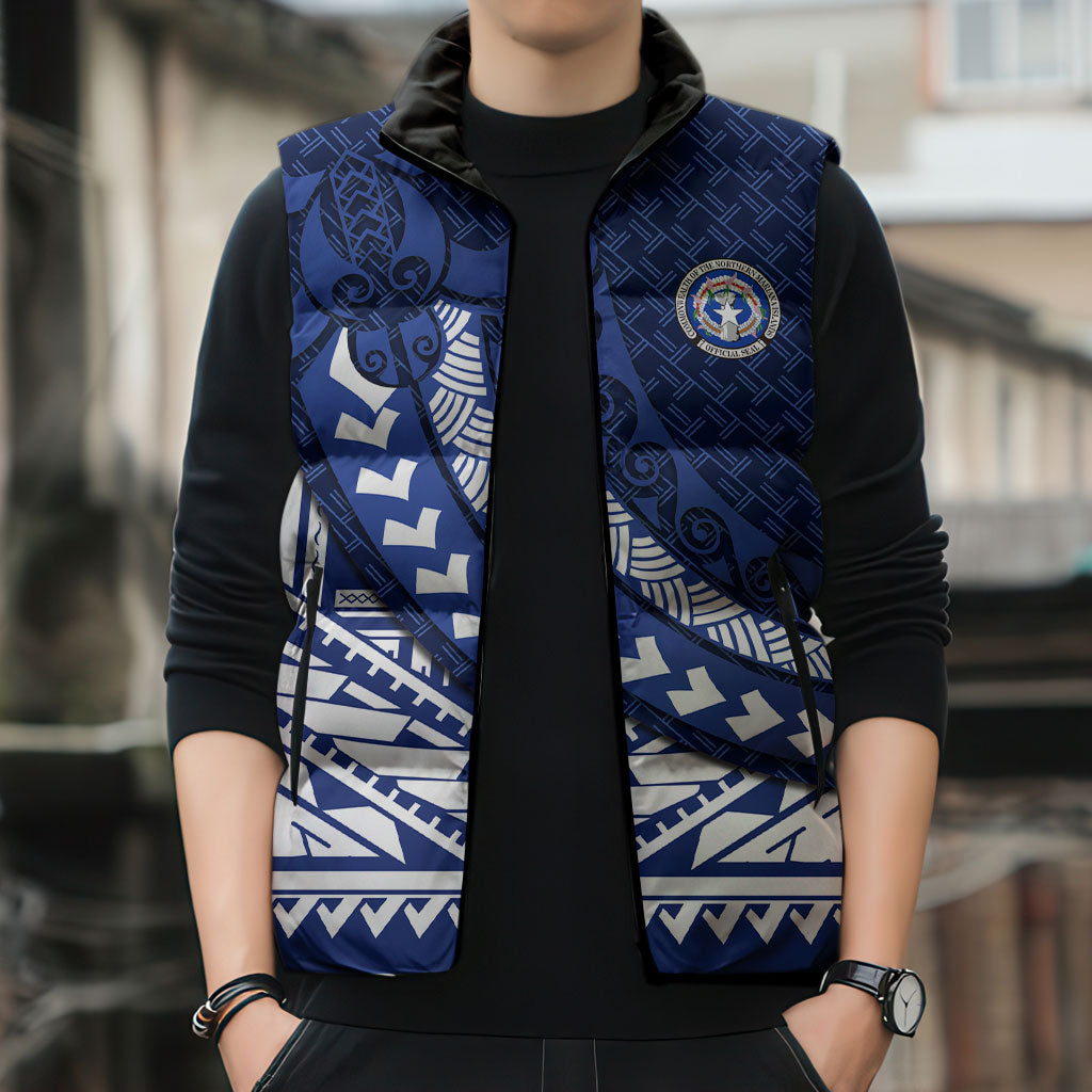 Northern Mariana Islands Saipan Sleeveless Puffer Jacket Polynesian Tribal Pattern - Commonwealth Seal Art TS04 - Polynesian Pride