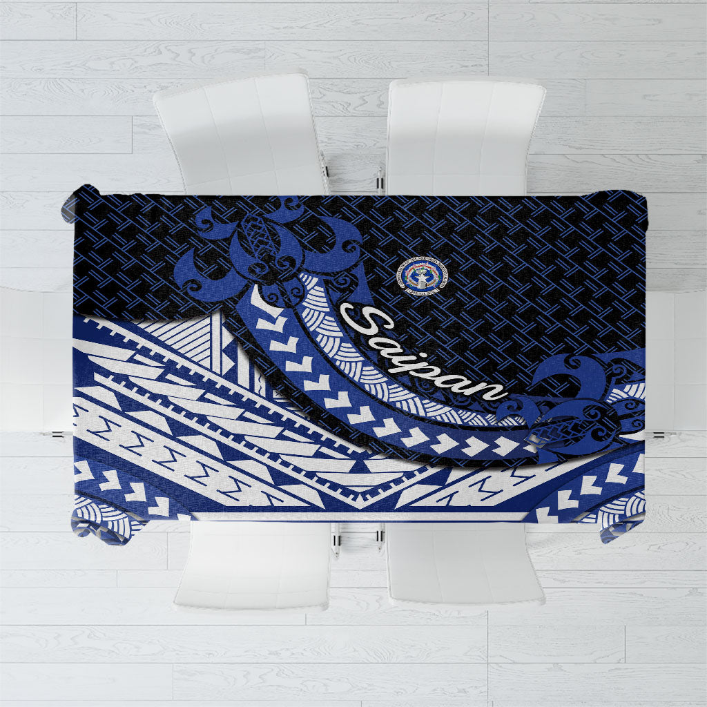 Northern Mariana Islands Saipan Tablecloth Polynesian Tribal Pattern - Commonwealth Seal Art TS04 Blue White - Polynesian Pride