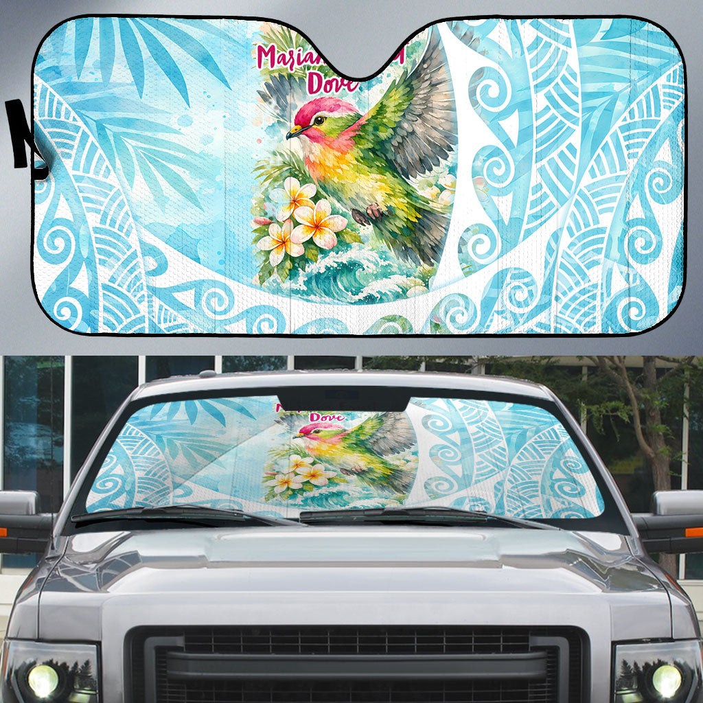 Saipan CMNI Auto Sun Shade Polynesian Northern Mariana Islands Fruit Dove Watercolor TS04 Blue White - Polynesian Pride