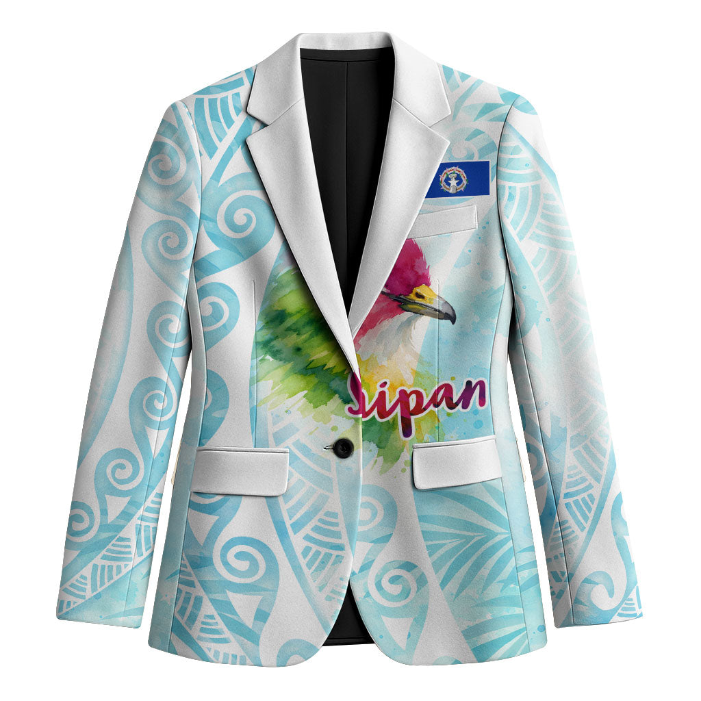 Saipan CMNI Blazer Polynesian Northern Mariana Islands Fruit Dove Watercolor TS04 Unisex Blue White - Polynesian Pride