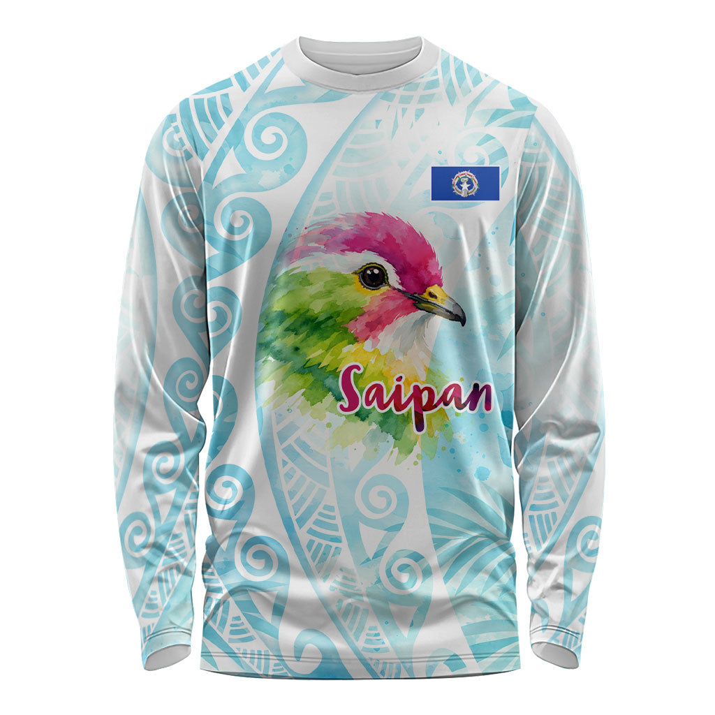 Saipan CMNI Long Sleeve Shirt Polynesian Northern Mariana Islands Fruit Dove Watercolor TS04 Unisex Blue White - Polynesian Pride