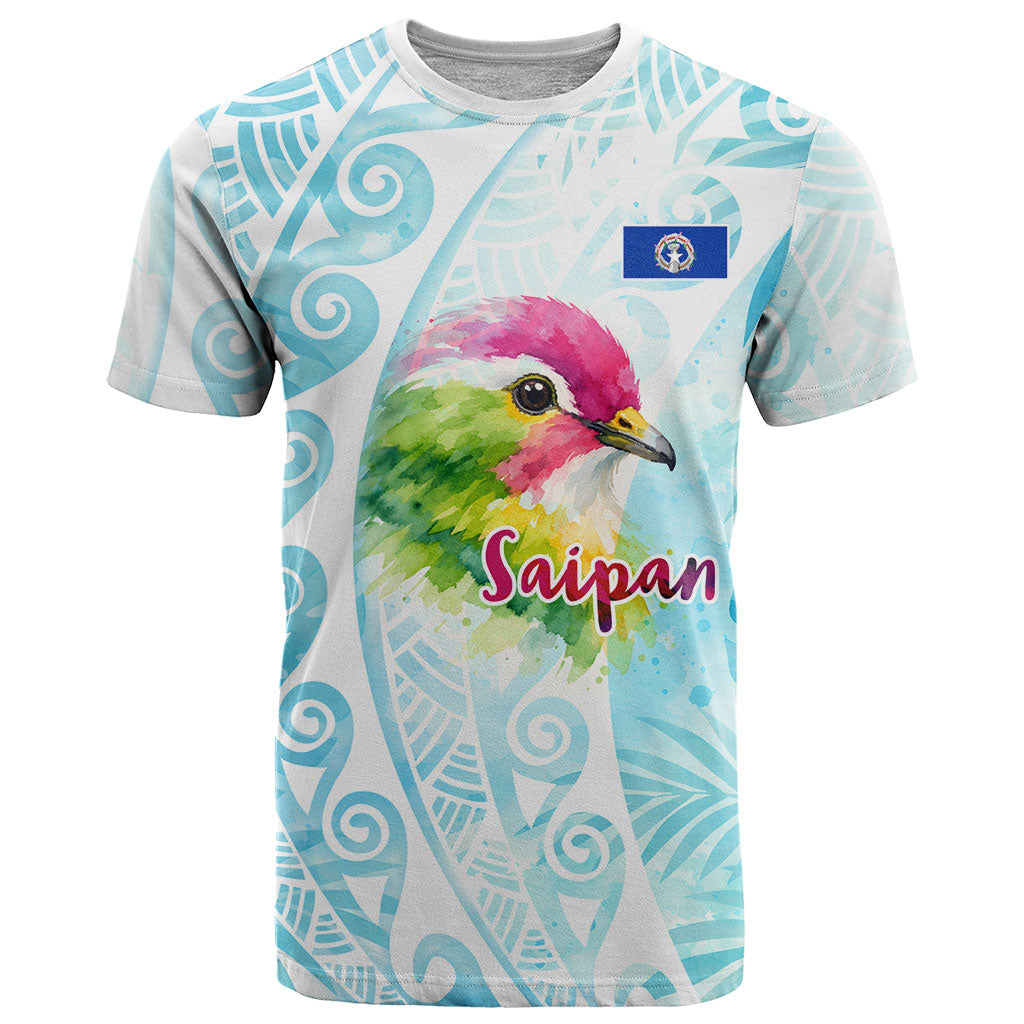 Saipan CMNI T Shirt Polynesian Northern Mariana Islands Fruit Dove Watercolor TS04 Blue White - Polynesian Pride