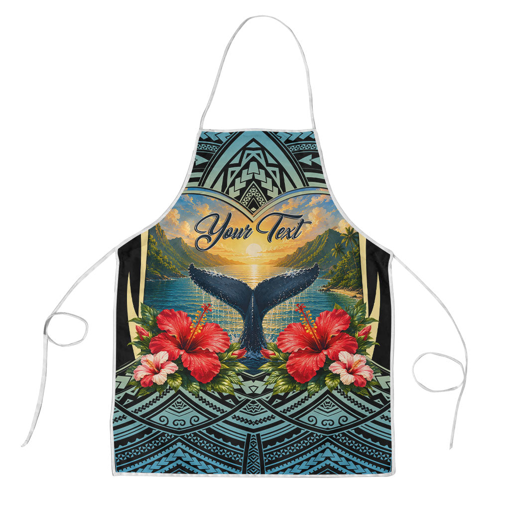 Personalized Masefau American Samoa Whale Apron Polynesian Tribal Pattern Tropical Hibiscus TS04 Black Blue - Polynesian Pride