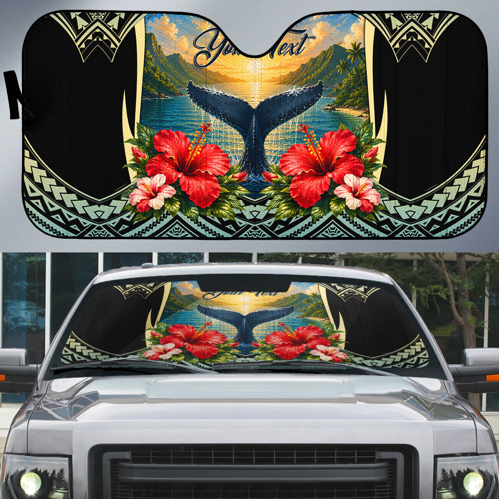 Personalized Masefau American Samoa Whale Auto Sun Shade Polynesian Tribal Pattern Tropical Hibiscus TS04 Black Blue - Polynesian Pride