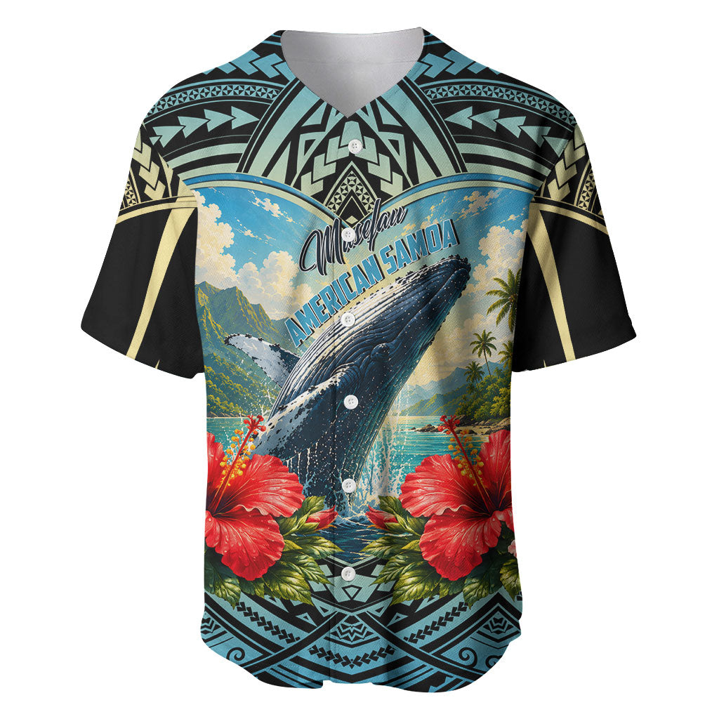Personalized Masefau American Samoa Whale Baseball Jersey Polynesian Tribal Pattern Tropical Hibiscus TS04 Black Blue - Polynesian Pride